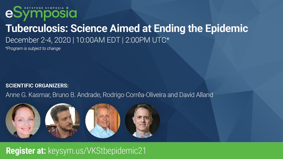 vekinair's tweet photo. Join me in December for the @KeystoneSymp virtual meeting, Tuberculosis: Science Aimed at Ending the Epidemic, featuring new frontiers in #tuberculosis research advances from field leaders. Register at https://t.co/Z011xJOcAh #VKStbepidemic21 #eSymposia https://t.co/ACcepfVPTj