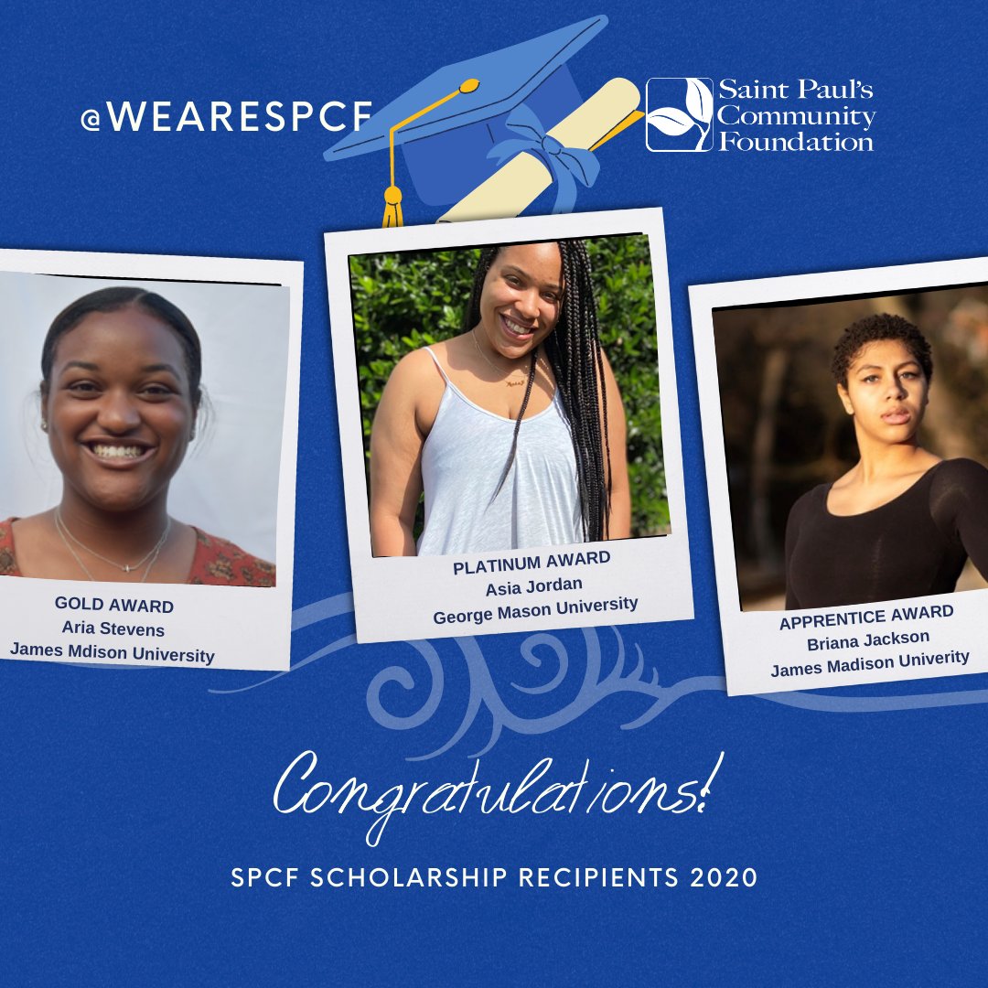 WeAreSPCF's tweet photo. Every Monday, Wednesday and Friday in July, we will spotlight our 2020 Scholarship Recipients. If you see one you know, share and tag, please. Congratulations Aria Stevens, Asia Jordan and Briana Jackson. 

@asxa.j  @no.this.is.brian   

#wearespcf #classof2020 #rvaclassof2020 https://t.co/VTVYsQqRXM