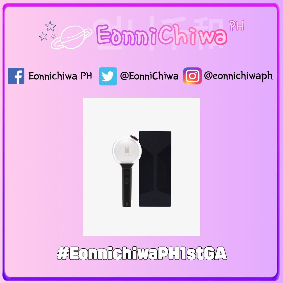 EonniChiwa's tweet photo. ๐ PH ARMYs, join our ARMY Bomb SE Giveaway~
Rules:
- Like our FB Page and Follow our IG and Twitter acct. (Provide screenshots)
- Mention 3 mutuals under replies and use hashtag #EonniChiwaPH1stGA
- RT & like
Happy #ARMYDay ๐ @BTS_twt #BTS RM Jin Suga Jhope Jimin V Jungkook https://t.co/X50cDPw6YI