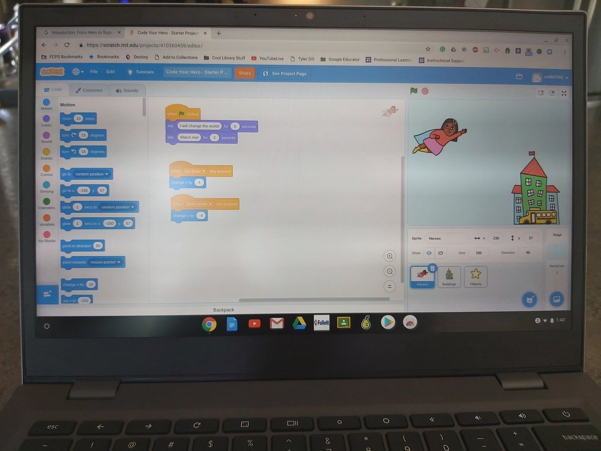 Spent the morning with the @VAASL CS First Virtual Workshop presented by @sherryngick & @Five_StarTech learning how to teach coding.  I coded my own hero!  Can't wait to use #CSFirst at school!    @JudiGr8haus @JSESprincipal @EliMistretta