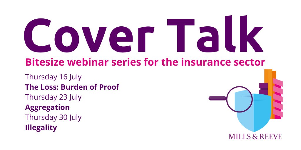 MillsandReeve's tweet image. Register now for the next series of Cover Talk webinars for the insurance sector. Bitesize updates for anyone working in insurance.
#insuranceact #professionalindemnity #londonmarket #insuranceclaims #insurancecoverage
mills-reeve.com/events?search=…