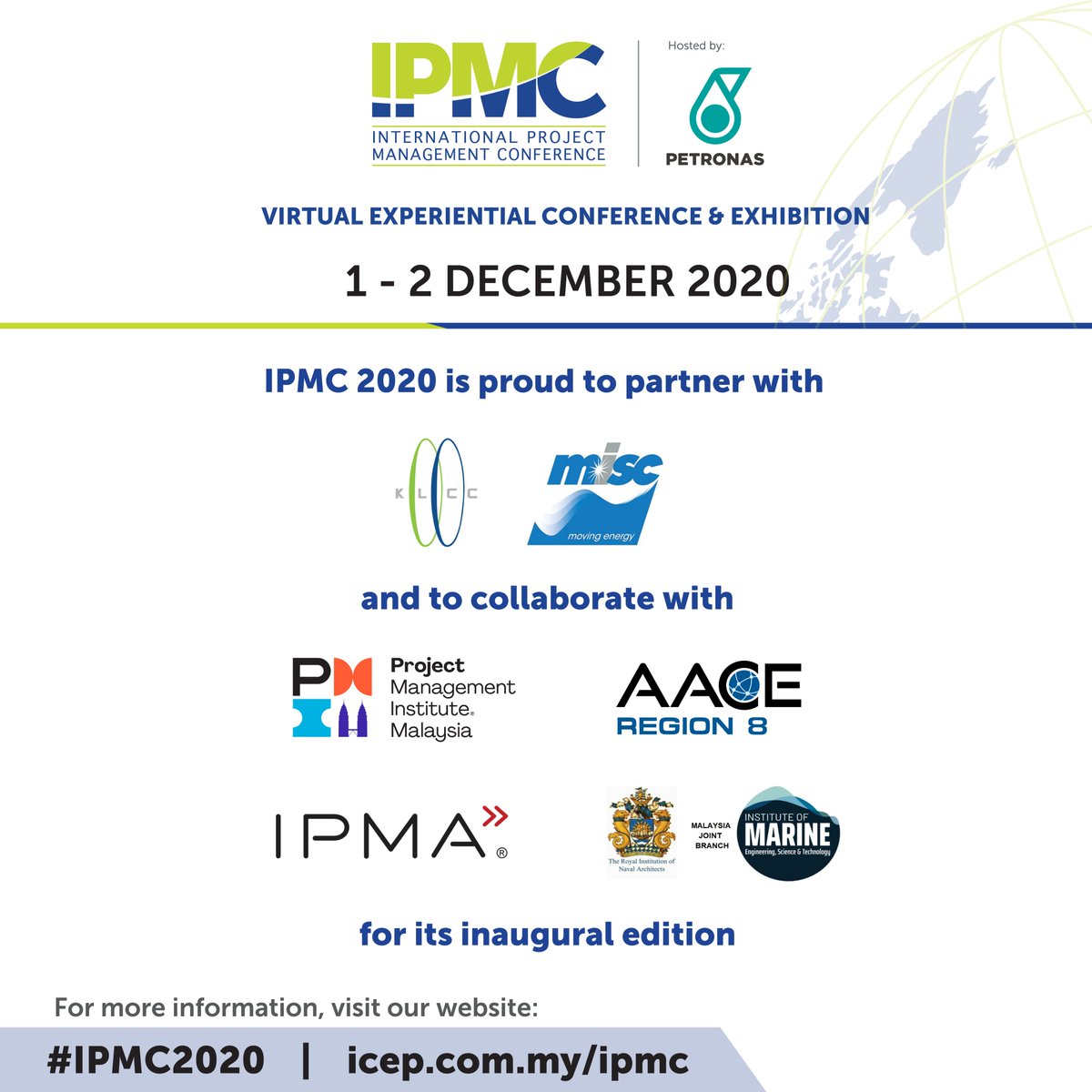 Petronas's tweet photo. IPMC 2020 is honoured to collaborate with leading associations in the project management industry.
#IPMC2020 #oil #gas #energy #conference #exhibition #projectmanagement #maritime #shipping #infrastructure #digital #virtualevent #technology https://t.co/x1dg5DSlLd