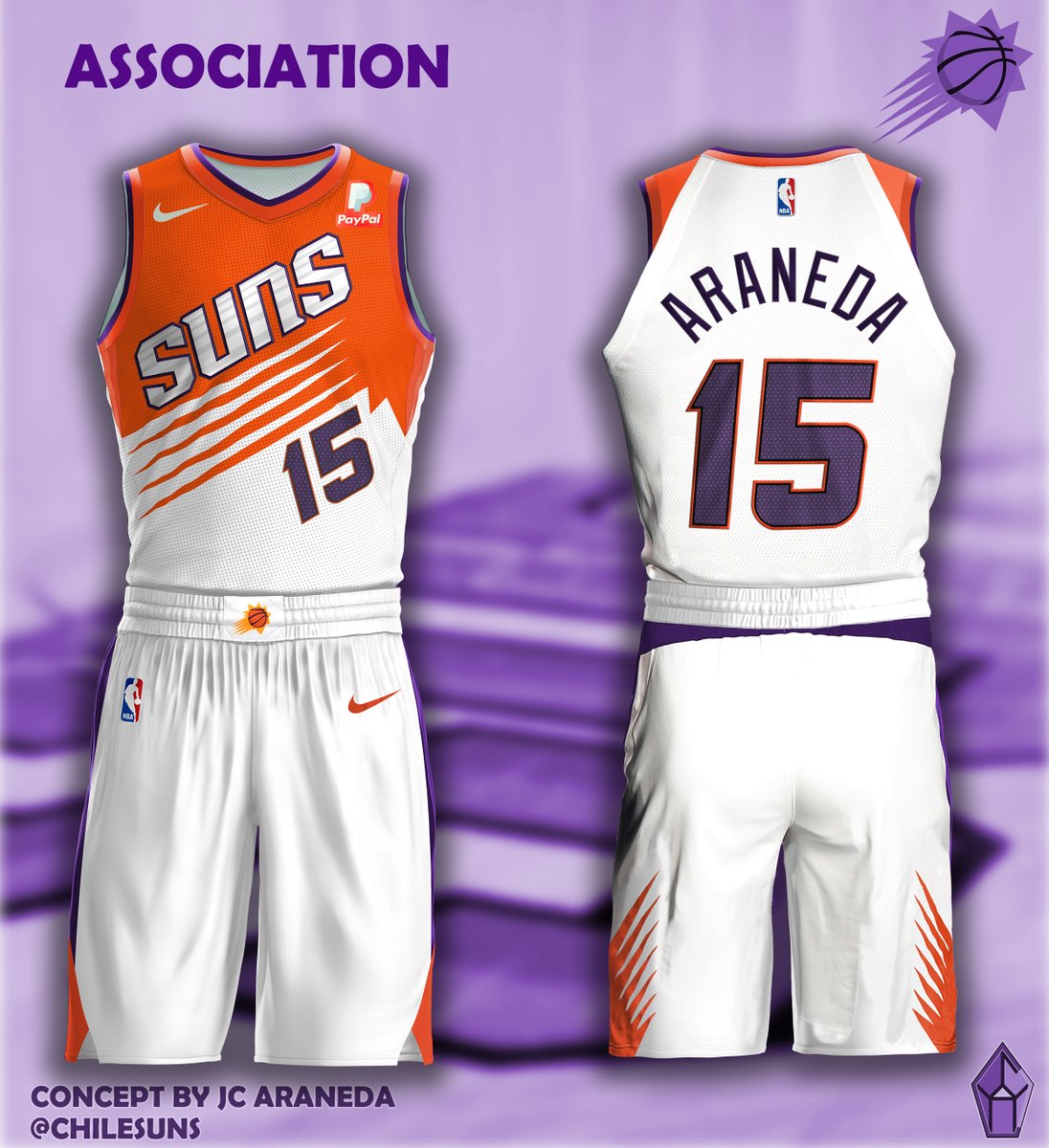 ChileSuns's tweet photo. I present to you the update of my concept for a new set of uniforms for my beloved Phoenix @Suns. I would love to know your thoughts about these. @UniWatch @PhilHecken @unimockups @HiZi_19 https://t.co/oyhWV52D1J