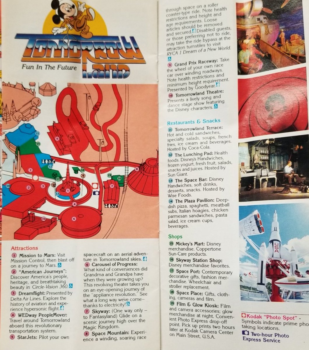 wdwytt's tweet photo. The 1991 guide for Magic Kingdom included Mission to Mars, "American Journeys," Dreamflight, StarJets, the Tomorrowland Theatre and Skyway in Tomorrowland.

Read more: https://t.co/af4dGFMQB3

#magickingdom #tomorrowland #wdw #disneyworld #waltdisneyworld #disneyparks #disney https://t.co/z9fyBSXQPj
