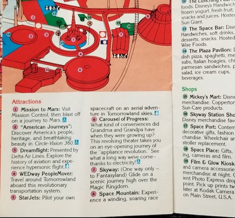 wdwytt's tweet photo. The 1991 guide for Magic Kingdom included Mission to Mars, "American Journeys," Dreamflight, StarJets, the Tomorrowland Theatre and Skyway in Tomorrowland.

Read more: https://t.co/af4dGFMQB3

#magickingdom #tomorrowland #wdw #disneyworld #waltdisneyworld #disneyparks #disney https://t.co/z9fyBSXQPj