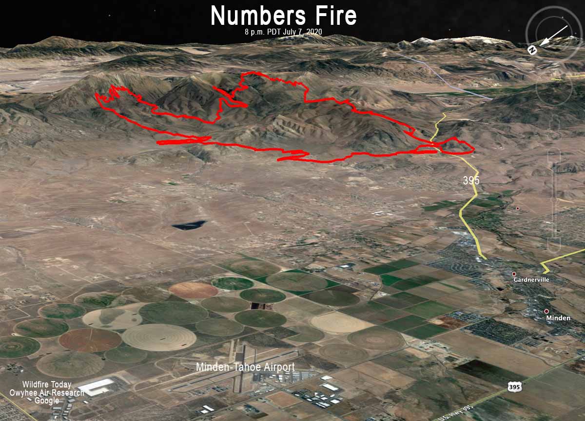 wildfiretoday's tweet image. The #NumbersFire 17 miles south of Carson City, Nevada burned 17,296 acres during the first 24 hours after being reported at 9:01 p.m. MDT July 6, 2020.