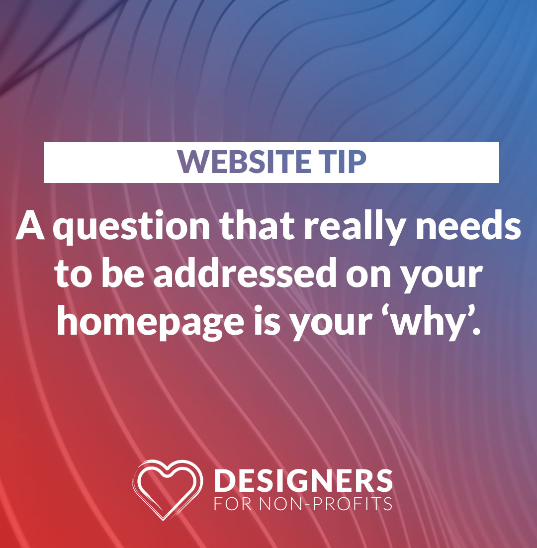 DesignersNon's tweet photo. A question that needs to be addressed on your homepage for a nonprofit is "why" #nonprofits #helpfultips #smallbusiness  #helpfuladvice #localnonprofits #learnmore #website #webdesign https://t.co/NTvXkEQF4b