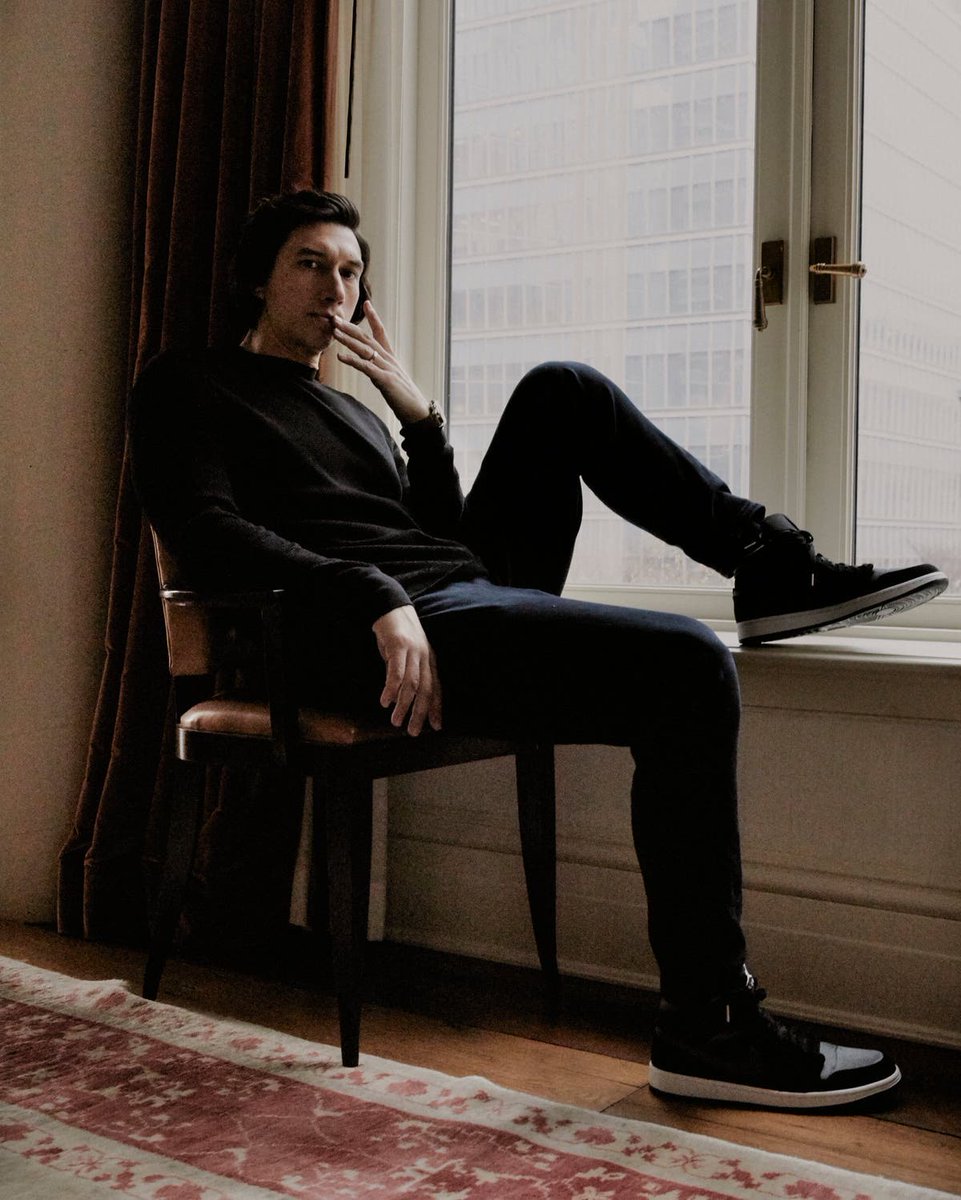 adam driver and his air jordans, an investigation:1. a classic lewk, Jordan Ones2. reddit thinks the black are nylon black anthracites (???)