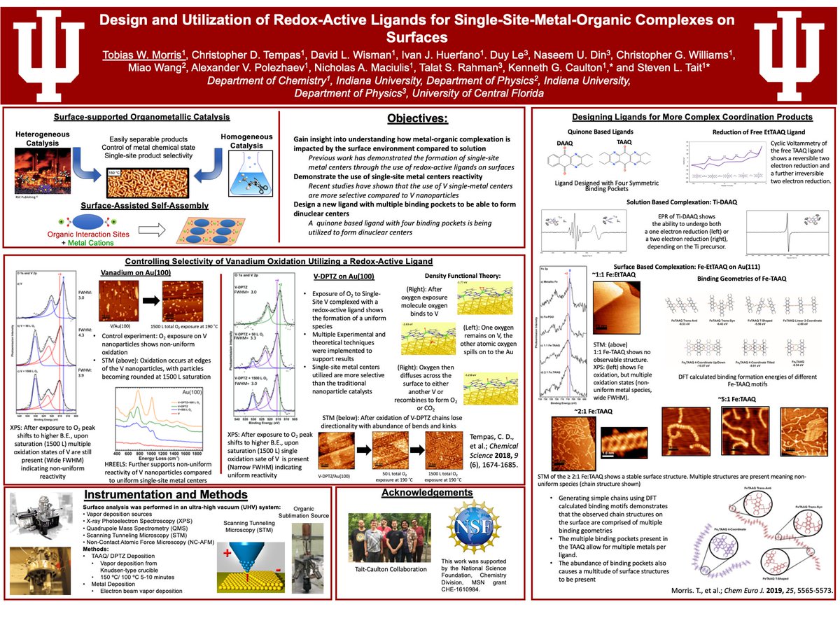 TobiasMorris7's tweet photo. I'm excited to present my poster exploring the design and utilization of redox-active ligands for single-site metal organic complexes on surfaces. @IUBChemistry @StevenLTait #AVSPosters2020 #AVS_SurfSci #AVS_Grad https://t.co/XN98FsInss