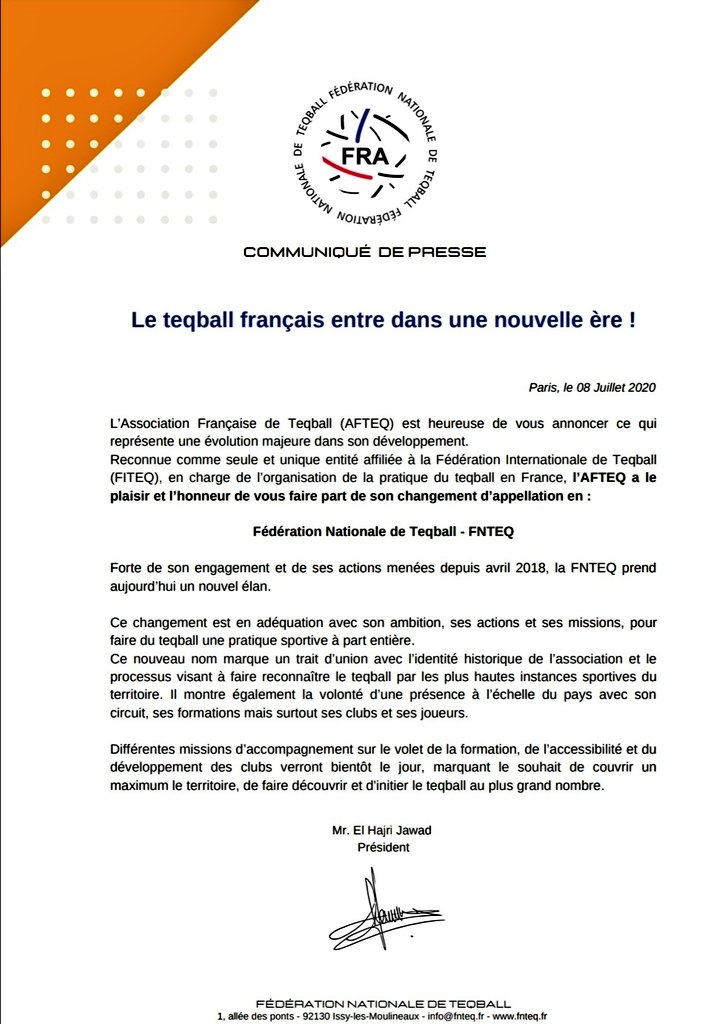 FNTEQ1's tweet photo. 🚨 ❗💥 Breaking News 🚨 ❗💥
Le #teqball français entre dans une nouvelle ère. https://t.co/27evEgGAsK