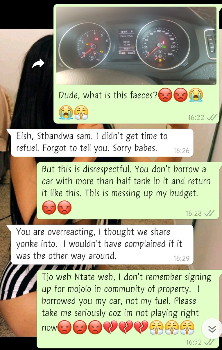 Thee_All_Mother's tweet photo. Yoh, guyzini, Moleko wa Satane 👹 is testing me. I borrowed my boyfriend my car with more than half fuel tank⛽. Just when Im about drive out to the shops I find out he parked it with the tank almost empty⛽. 😡😡😡💔. Entlek this guy is a bloodsucker maan😡😡😡.😤😤😤😤😤 Yerrr https://t.co/uRpAD8iPMY