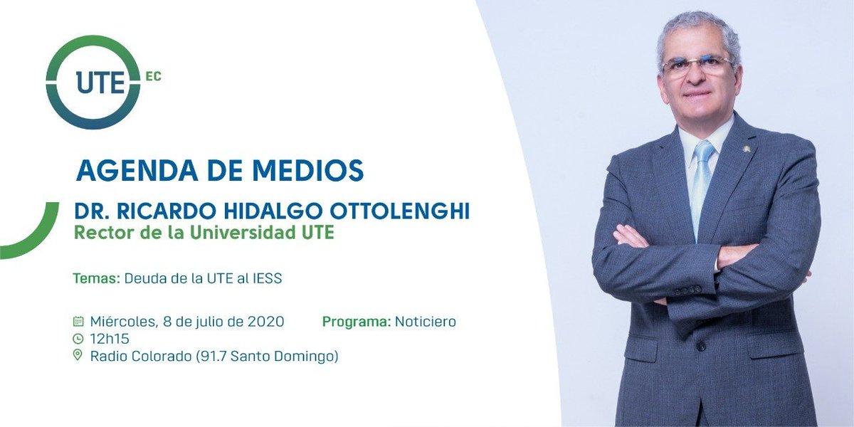 UTEoficial's tweet photo. #AgendaDeMedios I Hoy, a las 12h15, nuestro rector, Dr. Ricardo Hidalgo Ottolenghi, conversará con Radio Colorado de #SantoDomingo para desvirtuar el cierre de nuestra Sede universitaria. 💻 https://t.co/E1V3QVGYyT
#FakeNews #NoticiasFalsas 
@GADsantodomingo https://t.co/x8HorAKT79