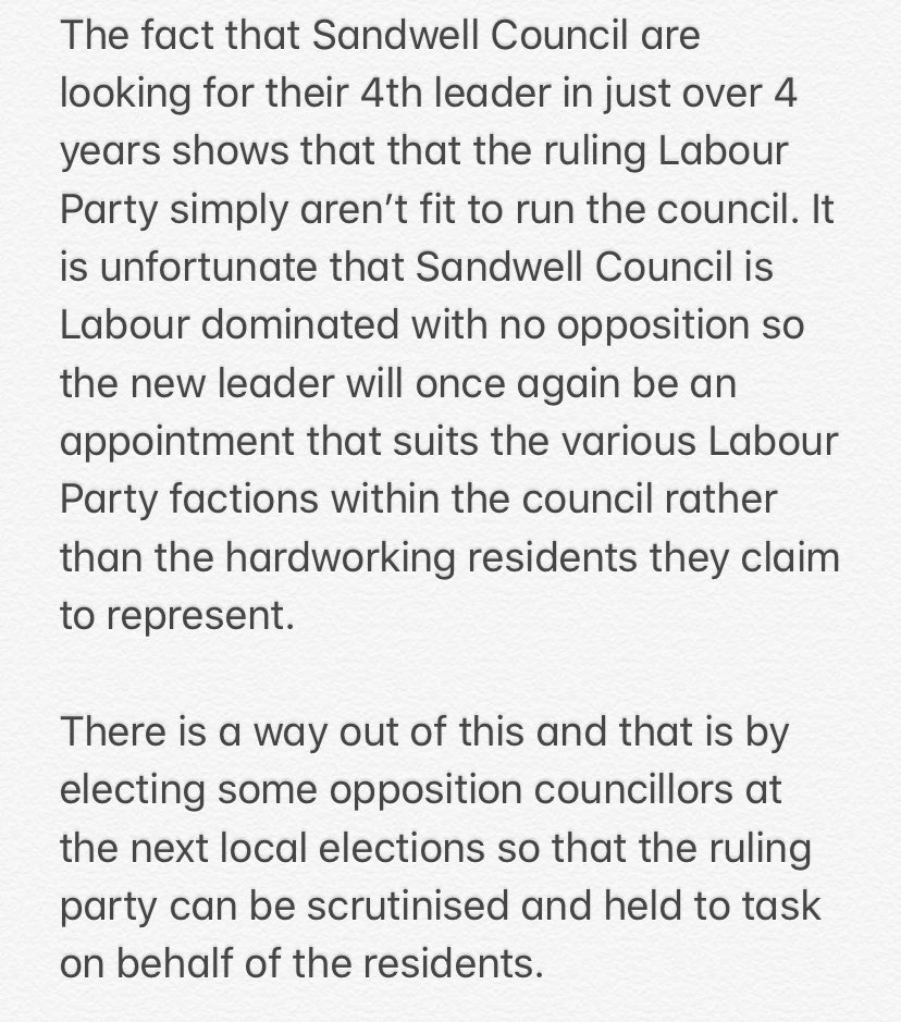 SandwellTories's tweet photo. Labour leader of #Sandwell Council has been suspended from the Labour Party and has resigned as leader due to antisemitism. https://t.co/7Zn9IZRMRn