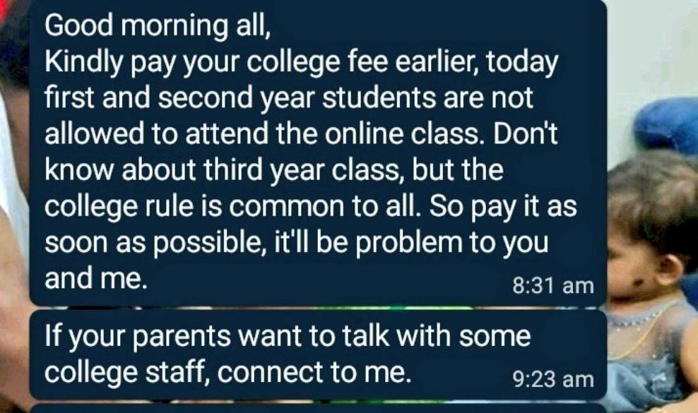 ayan_varma's tweet photo. Yes it is so sad no one have the money to pay fees now.. Our college should not ask fees untill the clg reopens.Plzzz Help Us Hope'S On U  @PMOIndia @irajashekaran #SaveSaveethaStudentsFromForcedClgFees 
#DontForceStudentsforfees https://t.co/OHIy4bm0wr