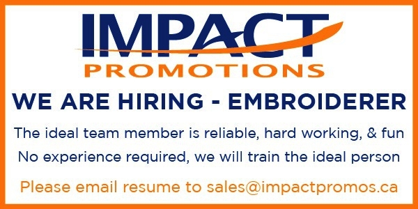 Impactpromostb's tweet photo. We are Hiring an embroiderer, training supplied just need a fun, hard working and reliable person to join our team! https://t.co/FX8r6yXljR