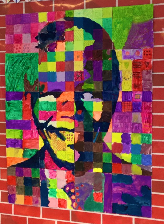 teachmrwilliams's tweet photo. Well impressed with my key worker bubble (Y2,3 &amp; 4) and their art project this week. Great discussion about equality too after we revealed who it was a portrait of. 
#keyworkerbubble https://t.co/DhqcwYoTTM