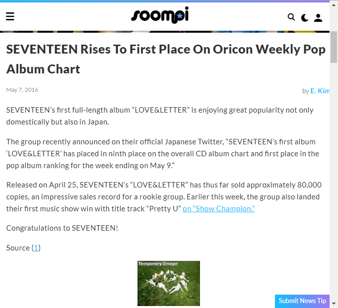 9) Despite the domestic success, Seventeen's <Love&Letter> also topped the weekly pop album chart for the week of May 9 for Oricon, Japan's biggest sales site.