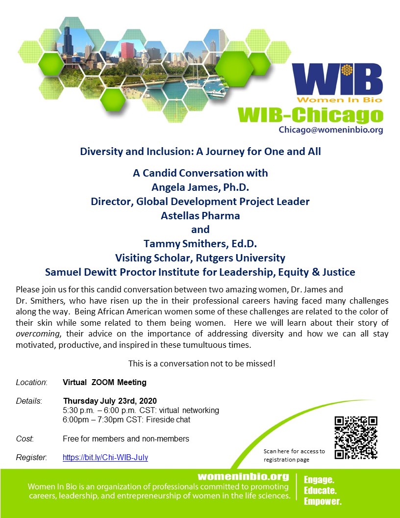 CHIWomenInBio's tweet photo. July 23rd Free webinar! Join us for a powerful discussion with Dr. Angela James and Dr. Tammy Smithers on diversity and inclusion #WIBevents #Diversity #Inclusion #overcomingobstacles #WomenOfColor #RealTalk #BlackInSTEM  
 Register: https://t.co/y9Yisyb5zZ https://t.co/m9Te28G2p9
