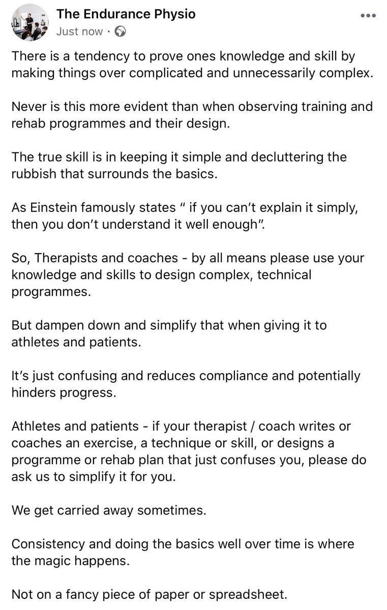 Stop overcomplicating things to sound clever or prove your knowledge! It just confuses athletes / patients and limits compliance 🤯