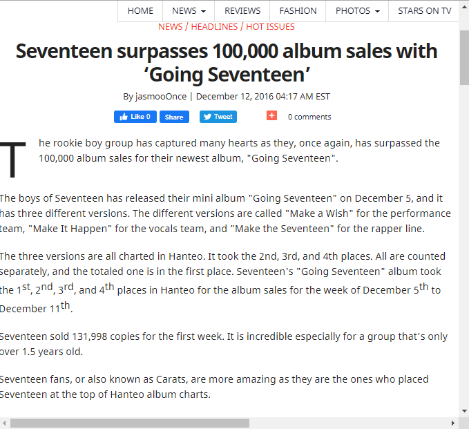 13) Before the end of 2016, they released their third EP <Going Seventeen>. All 3 versions took #2, #3, and #4 on Hanteo and the totaled took #1. The album sold 131K+ on its first week. Woozi is the main producer for 4/6 songs. Mingyu and Hoshi also participated in composing.