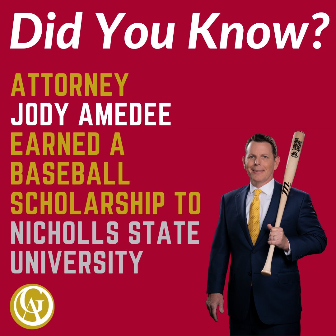 GauthierAmedee1's tweet photo. Before attending law school, founder and lead attorney Jody Amedee received a baseball scholarship to Nicholls State University! When he says he’ll go to bat for you, he means it! Learn more about Attorney Amedee here: https://t.co/DYajZizxJp https://t.co/W6CDc12agv