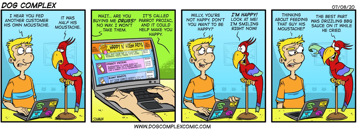 dogcomplexcomic's tweet image. Always find a way to smile and be happy!

#parrots #pets #petshop #comicstrips #webcomics