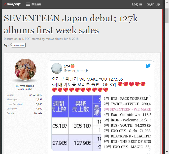 20) On May 30, 2018, Svt's Japanese Debut mini-album <We Make You> sold over 100K copies on its first week - an outstanding number for any foreign JP debut. Out of the 13 members, 9 were credited for lyrics, with Woozi producing 3/5 songs and Hoshi producing another.