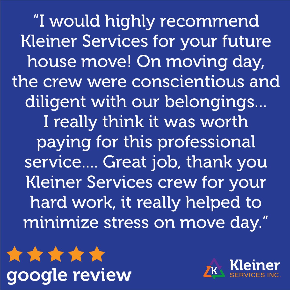 KleinerServices's tweet photo. Our crew works hard to minimize your stress on moving day and we're beyond happy when clients appreciate the effort. Thanks, LS, for the review! #wecanhelp #MOVEDwithKLEINERS https://t.co/twVAbrxwin
