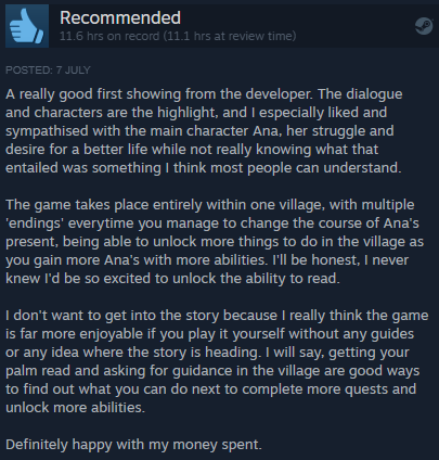 maybelatergames's tweet photo. ANOTHER positive review for #AnnAchronist! 😻

The game is still on sale at its LOWEST PRICE ever -- but only until tomorrow!

Get it here: https://t.co/PvIDAdUHaU https://t.co/5VxU9xUc74