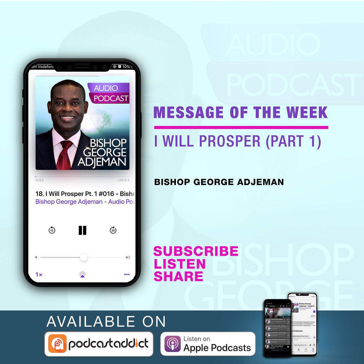 BDGeorgeAdjeman's tweet photo. God delights in the prosperity of His Servant (Psalm 35:27)

In this first part of the message titled "I Will Prosper" Bishop George Adjeman brings you the mind of God concerning the prosperity of the believer.

https://t.co/QHkZmZIn39

#BishopGeorgeAdjeman
#Podcast
#IWillProsper https://t.co/0pUaB0siZE