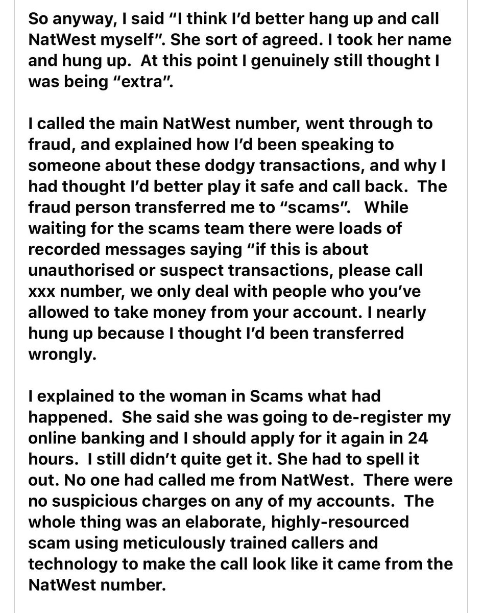 hendopolis's tweet image. The bank scammers are incredibly smart. They nearly took thousands off one of my friends earlier today, so do read this account she wrote, and pass it on.
