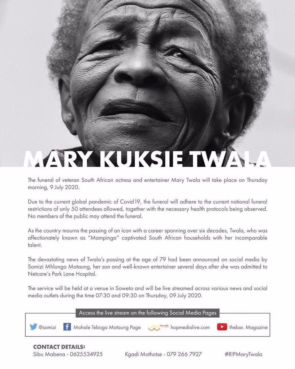 Tomorrow we lay Mam’ Mary Twala to rest. 🕊 Access the live stream via: m.youtube.com/channel/UChmQs… #RIPMaryTwala