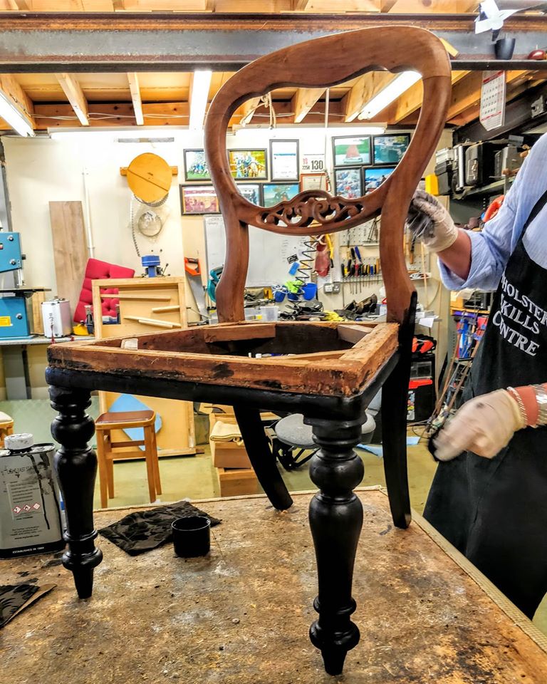 UpholsterySkill's tweet image. Just changing the colour of this dining room chair frame before upholstering it using traditional methods. Stage 1 of #AMUSF Diploma Qualifications #upholsteryclasses #essex #upholstery