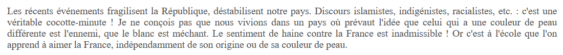 Jacqueline Eustache-Brinio, sénatrice LR.Franchement, c'est quoi la différence entre le discours FN et le discours LR sur ce sujet?