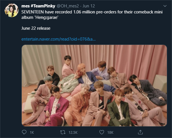 And Pledis reported that stock preorders already reached 1.06M on June 12. Even with 2 weeks, the news still resulted to mixed reactions but I am very sure that no one would buy a group's album simply because they're now under BigHit Labels.