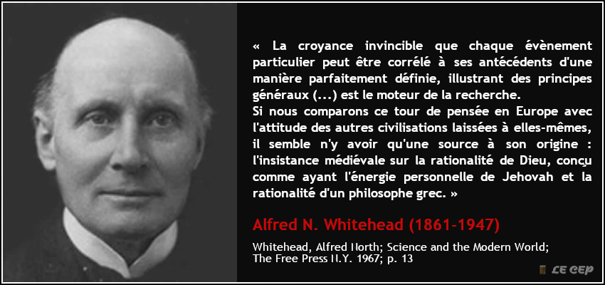 LeCEP_Science's tweet photo. Pour Alfred Whitehead, la science est née en Europe à cause de l'insistance médiévale sur la rationalité de Dieu.

➡️Pour en savoir plus, lire "L'Origine scolastique de la Science", de Rodney Stark, revue #CEP : https://t.co/Uhtqsk6MOj https://t.co/XuFyJDmNuq