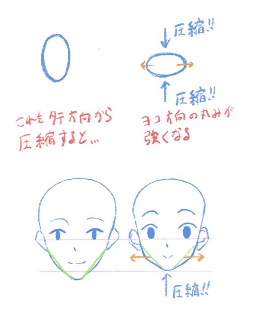 @meron012345 「圧縮すると別方向に丸みが強くなる」というイメージですね。

実際に弾力が無いものでも(例えば目を細めた時に瞳が横広に見える)この理屈が当てはまるかも知れないので汎用性があるかも…ですね〜

完全に自己流なので参考になるかわかりませんが… 