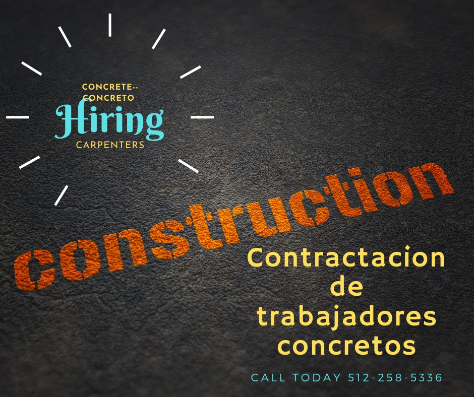 BTSJobsAustin's tweet photo. Contractacion de trabajadores concretos .  Llama hoy  512-258-5336  #austin #killeen #drippingsprings #jobs https://t.co/UUEOEMB4Za