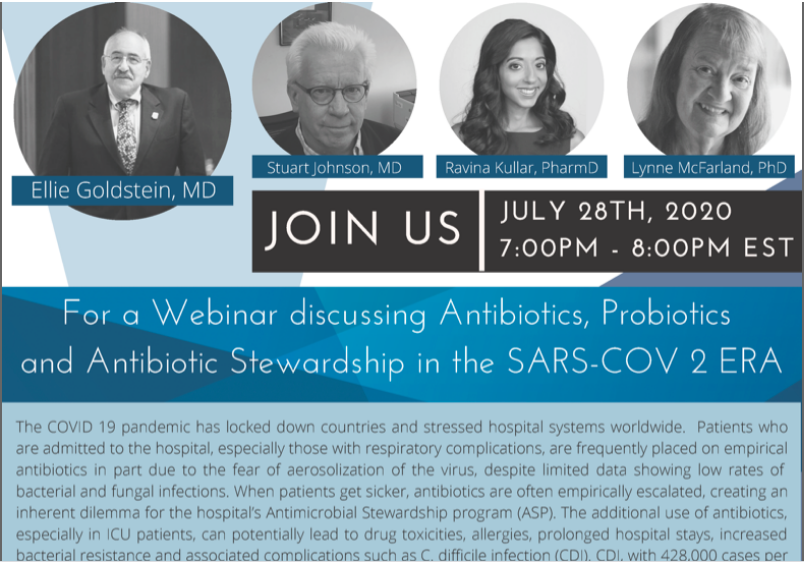 battlesuperbugs's tweet photo. Our friends @PeggyFund are hosting a webinar on 7/28 at 7 pm ET: "Antibiotics, Probiotics &amp; Antibiotic Stewardship in SARS-COV 2 ERA." Be sure to register!  https://t.co/Oavl9N8JFw #AntibioticResistance https://t.co/Gdq6GaM8ut