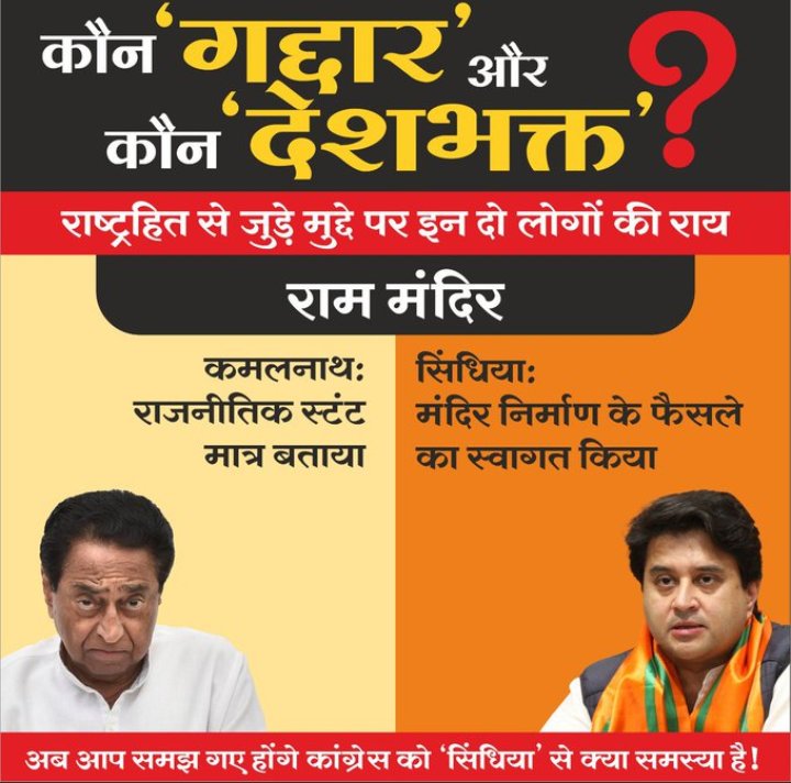 For every Hindu RAM MANDIR is emotion not a way of politics. And a true hindu like <a href="/JM_Scindia/">Jyotiraditya M. Scindia</a> Knows it. #GaddarKamalnath
#GaddarKamalnath