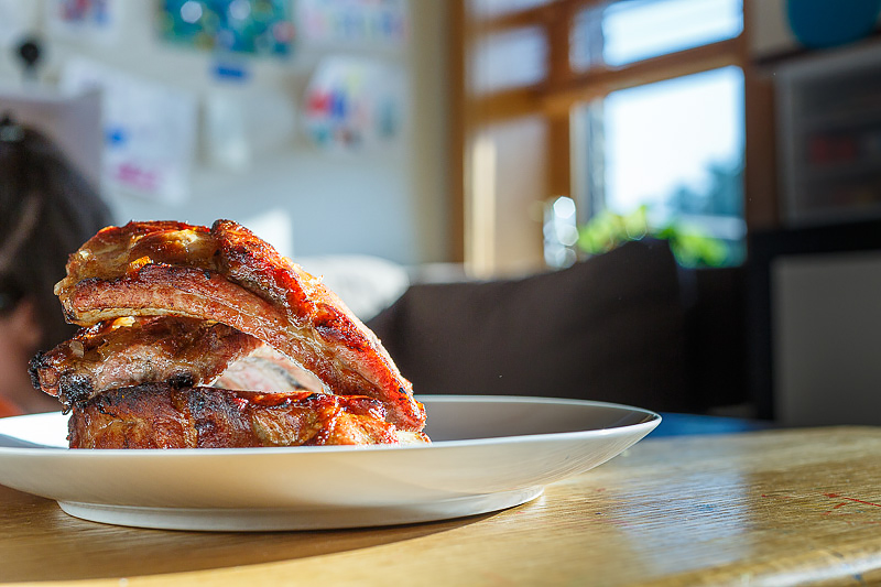 Some family recipes I made this week; my all-time favorite family recipe ever, "Gram's Broiled Ribs" (she bastes them in what Sarah now refers to as "Gram's Holy Trinity", namely sugar, vinegar, and ketchup. The result is ribs coated in this sweet, tangy, sticky candy shell)