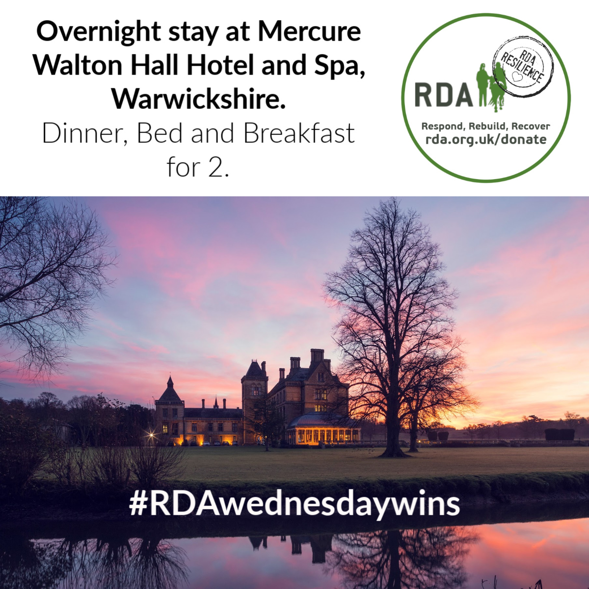 COMPETITION TIME! Head over to our Facebook page to be in with a chance of winning Dinner, Bed and Breakfast for 2 people at @WaltonHallHotel #RDAWednesdayWins
