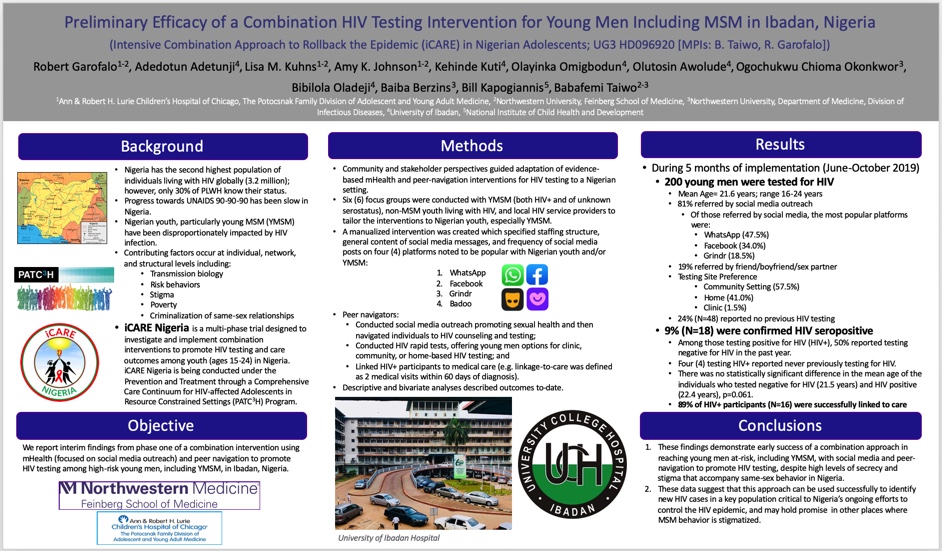 DataAmy's tweet image. Combination approach of peer navigation + #mhealth found to be effective in identifying and linking young men to HIV care in Nigeria. #AIDS2020virtual poster @btaiwo2 @lisamku &amp;amp; iCARE Nigeria team