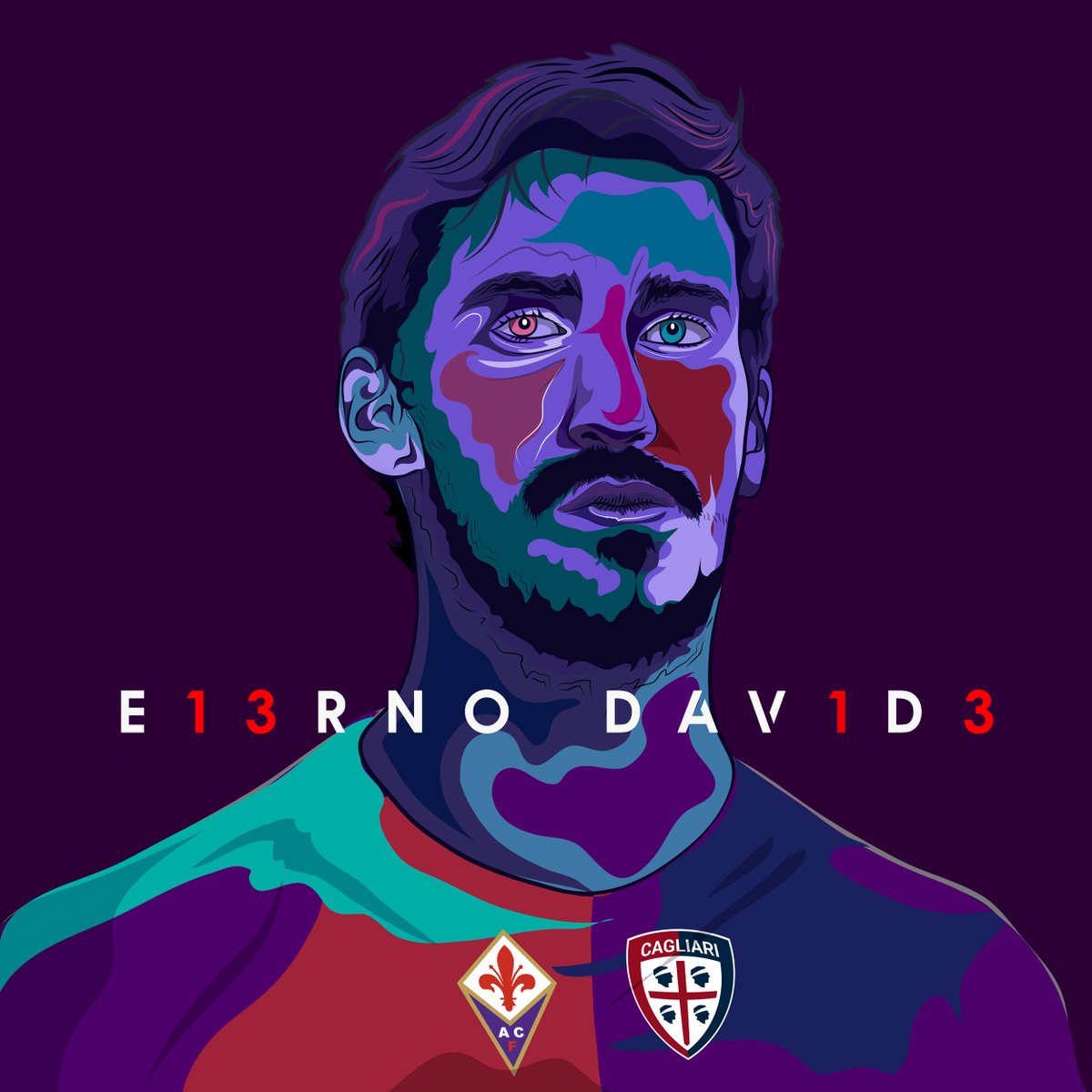 E13RNO DAV1D3 💜❤️💙
#FiorentinaCagliari 🙏

#Art by @elfalso92 🎨
#ForzaViola 💜 #Fiorentina 
#DavideAstori #Astori #DA13