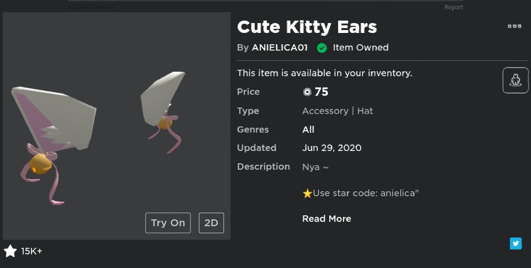 Rowithjason Rwjforugc On Twitter Hi So I M Thinking About Many People Or Anielicayt Fans Don T Have Robux To Buy Anielica S Cute Kitty Ears So I M Going To Be Givingaway Two Of - cute kitty ears roblox