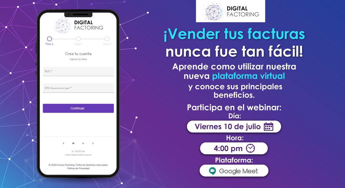 DigiFactoring's tweet photo. DIGITAL FACTORING
En este Webinar aprenderás cómo utilizar la nueva plataforma virtual, vender tus facturas en simples pasos desde tu celular y conocerás cómo fue su desarrollo.
Para participar regístrate ingresando a: https://t.co/TR4IDlF5Gb
#DigitalFactoring #PlataformaVirtual https://t.co/zFXmCqvrVb