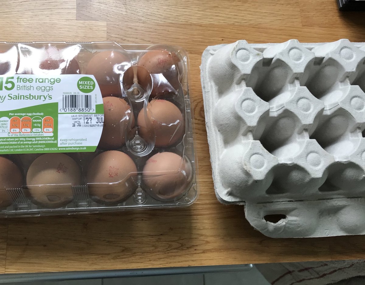 CarlaSymonds's tweet photo. Disappointed with @sainsburys today an they have changed their packaging for eggs from cardboard to plastic.

WHY??

@HughFW @HughsWaronWaste #PlasticWaste #WarOnPlastic https://t.co/qiXMzuARF0