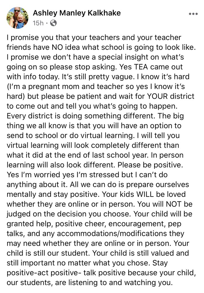 MrsKalkhake's tweet photo. We love our families. We love our students. We love our jobs. #staypositive https://t.co/Kxf1sUsghi