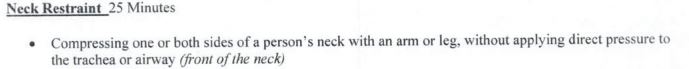 To properly use a neck restraint, the MPD directed at the time for an officer to put an arm or leg to the back of the subject's throat -- this is to protect the airway of the front of the subject's throat. Putting a knee to Floyd's neck was considered "non-deadly force." /3