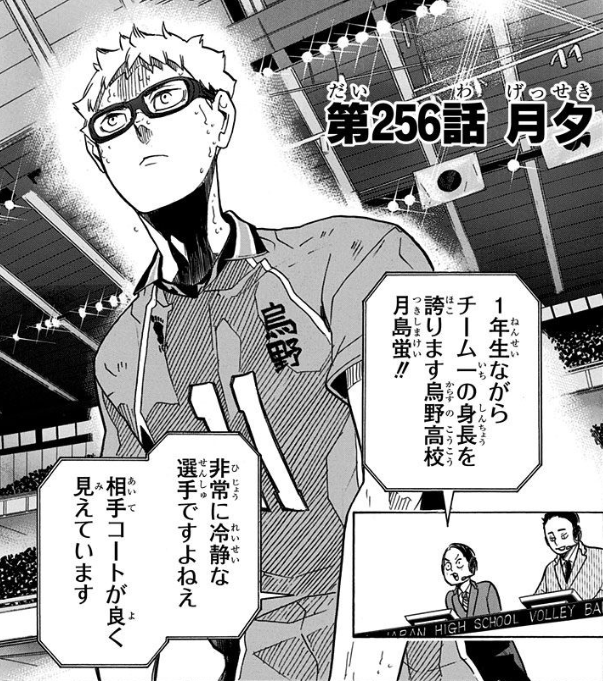 Ch 256 The Evening Moon: Tsukishima and Kageyama comboThis is the trickiest chapter title, since its whole meaning really got lost in translation. The raw title is 月夕, and it's the second half of 花朝月夕, which lit. means "morning flower evening moon". This is the phrase